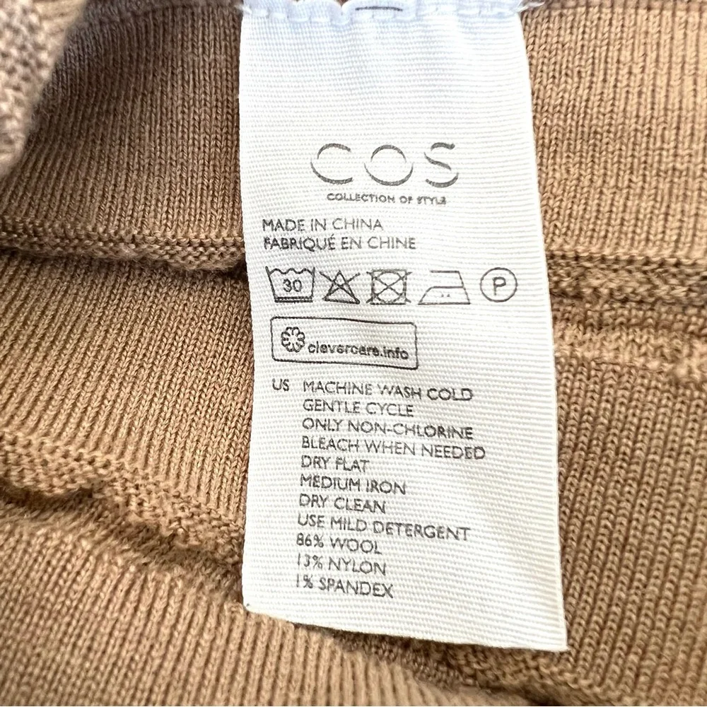 COS Beige Tan / Beige Scallop Pleated Knit Wool Blend Turtleneck Boho Dress Sz S - Picture 14 of 16